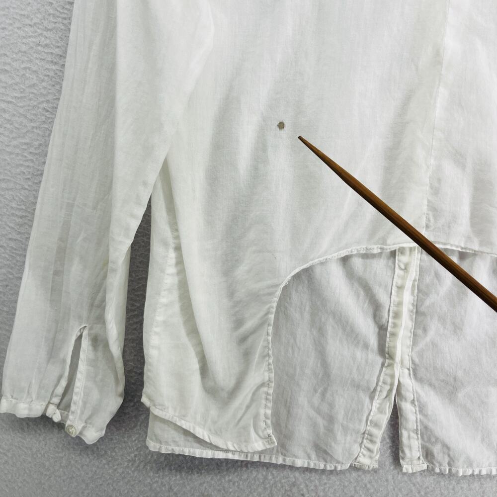 EILEEN FISHER Top M Organic Cotton Voile Smocked Button Up Long Sleeve White - Picture 9 of 13
